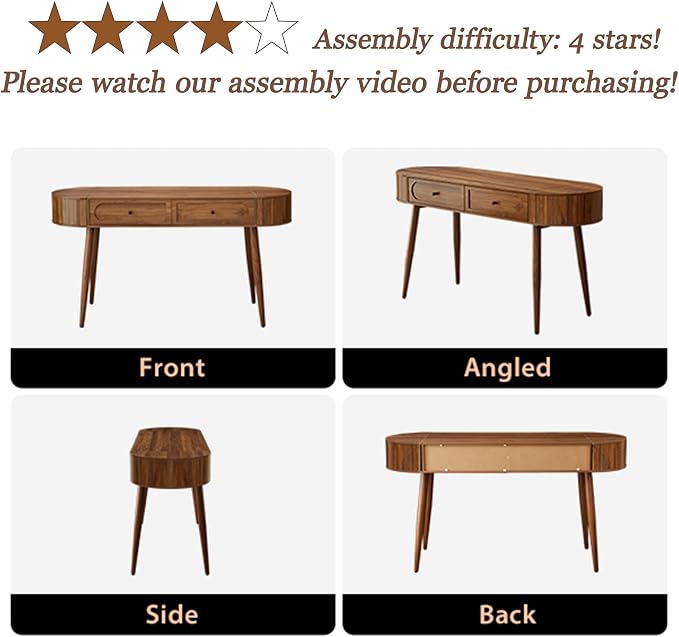 Mid-Century 59" Wood Writing Desk, Home Office Computer Laptop Desk with 2 Flip Storage Space + 2 Drawer, 150 CM Elegant Fluted Vanity Table Multifunctional Study Desk for Office, Bedroom (Wlanut)