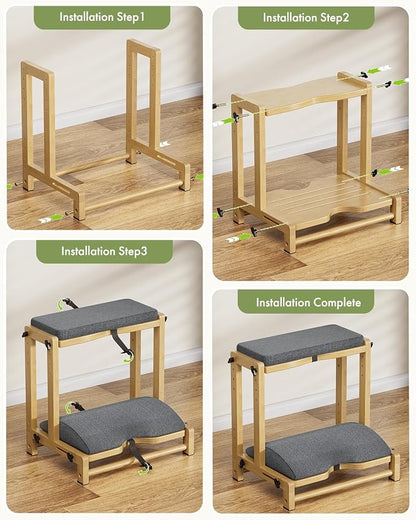 Amazer Double Step Foot Rest for Under Desk, 4 Adjustable Heights Bamboo Under Desk footrest with Soft Cushion, Dual-Layer Desk Foot Stool for Office Home Gaming, Natural Wood Foot Rests for Work