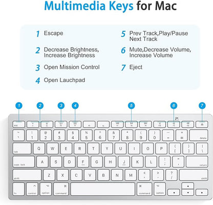 OMOTON Bluetooth Keyboard Compatible with Mac ONLY, Compact Wireless Keyboard Compatible with MacBook Pro/Air, iMac, Mac mini/Pro, Silver