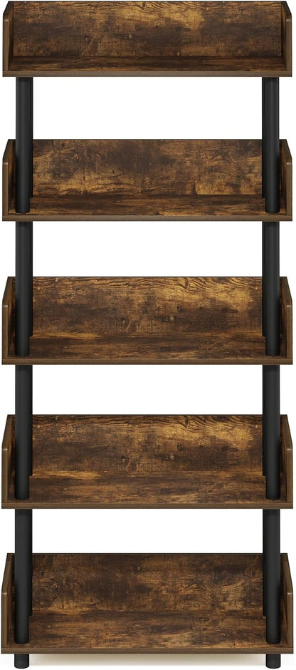 Furinno TURN-N-TUBE 5-Tier Display Shelf, Storage Shelves, Book Shelf, Open Shelves with Rounded Corner Top Edges, for Organization and Storage, Living Room, Home Office, Amber Pine