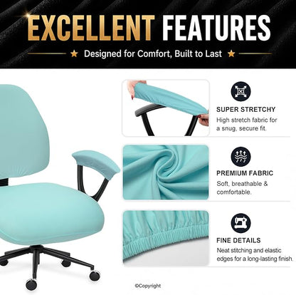 Stretchable Split Office Chair Seat Covers with Armrest Covers - Universal Stretch Computer Chair Slipcover - 180GSM Washable Rotating Backrest Coverings & Cushion Protectors for Dogs, Cats, Pets