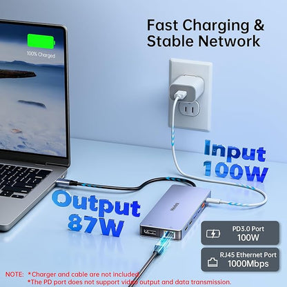 USB C Laptop Docking Station Dual Monitor for Dell/Lenovo/HP, 15 in 1 USB C Hub Multiport Adapter Dongle Dock USB-C to 2 HDMI 4K@60Hz, 8K DisplayPort, 2 USB-C 10Gbps, 5 USB-A, 100W PD, Ethernet, SD/TF