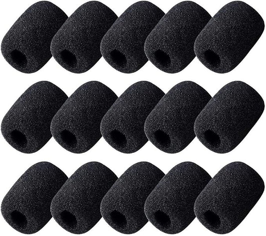 15 Pack Foam Microphone Windscreen, Lapel Headset Microphone Sponge Mini Foam Cover Shield Protection for Variety of Headset (Black)