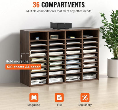 VEVOR Literature Organizers, 36 Compartments Office Mailbox with Adjustable Shelves, Wood Literature Sorter 39.3x12x26.8 inches for Office, Home, Classroom, Mailrooms Organization, EPA Certified Brown