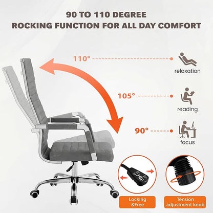 Furmax Ribbed Office Chair High Back PU Leather Executive Conference Chair Adjustable Swivel Chair with Arms (Bicolor Vintage Grey)