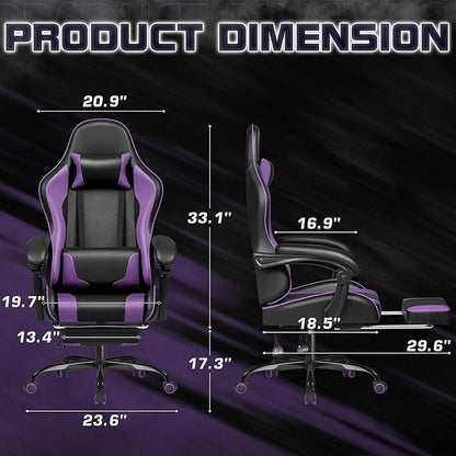 Homall Gaming Chair, Video Game Chair with Footrest and Massage Lumbar Support, Ergonomic Computer Chair Height Adjustable with Swivel Seat and Headrest (Purple)