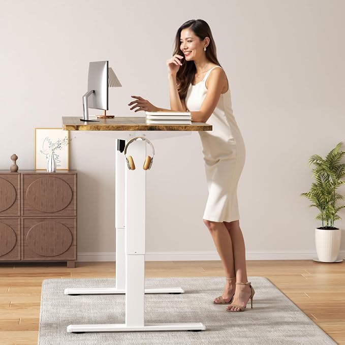 CROWNFURN Electric Standing Desk Frame, Height Adjustable Desk Legs Up to 47.2",with Memory Controller,Ergonomic Stand Up Base Workstation for Home Office, White Frame Only
