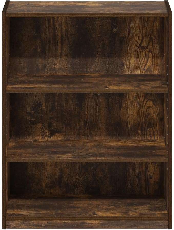 Furinno GEHRY Book Shelf, 3-Tier Small Bookshelf, Bookcase with Adjustable Shelves, 11.6 x 24.8 x 31.6, for Organization and Storage, for Living Room, Bedroom, Home Office, Amber Pine
