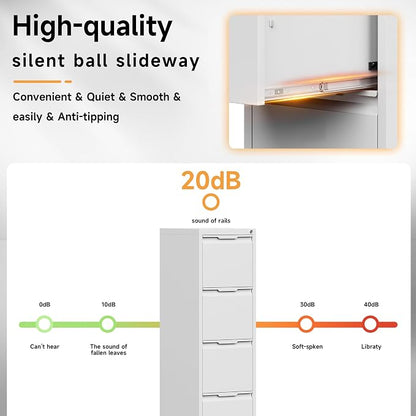 Bestoo 4 Drawer File Cabinet with Lock Metal Vertical Filing Cabinet Narrow File Cabinet Locked for Home Office A4 Legal/Letter Size Assembly Required (White, 4 Drawers-Vertical)