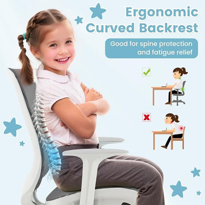 Costzon Kids Desk Chair, Height Adjustable Children Study Computer Chair with Armrests, Sit-Brake Casters, Swivel Mesh Task Chair for Boys Girls Teens Students, Kids Chair for Home, Office (Gray)