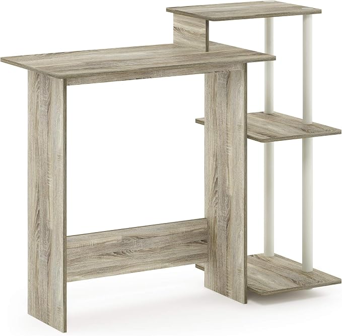 Furinno Efficient 29-Inch Oak Computer Desk with Side Shelves, Gaming Desk with 3 Open Shelves, Home Office Desk, for Home Office, Study Room, Dorm, Bedroom, Light Oak