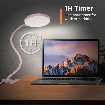 iFalarila Reading Light with Remote, LED Desk Lamp Clip on [1H Timer & Nightlight] RA>95 Dimmable Flexible Gooseneck, Reading Lamp with Clamp for Table - 4.7'' (Adapter Included)