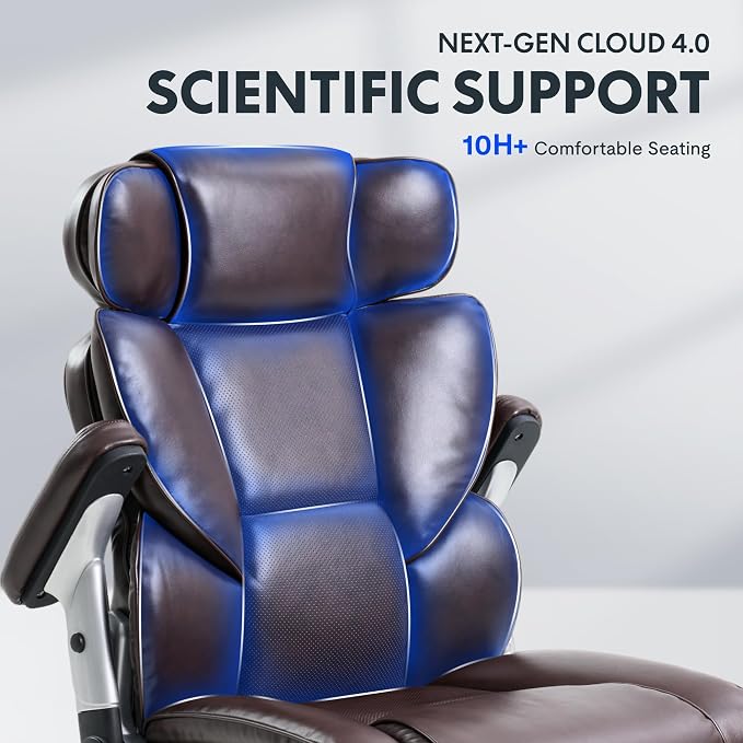 FLEXISPOT 600lbs Big and Tall Office Chair for Heavy People, High Back Heavy Duty Computer Chair with Lumbar Support 2D Armrest, Desk Chairs for Working Gaming Relaxing Cross Legged, PU Leather, Brown