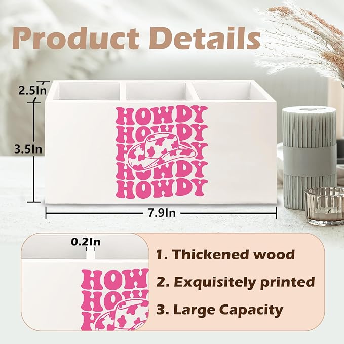 Hot Pink Western Howdy Wooden Pen Pencil Holder for Office Desk Accessories, Western Cowgirl Gifts for Women Makeup Brush Toothbrush Holder Organizer for Bathroom