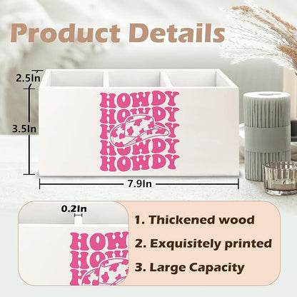 Hot Pink Western Howdy Wooden Pen Pencil Holder for Office Desk Accessories, Western Cowgirl Gifts for Women Makeup Brush Toothbrush Holder Organizer for Bathroom