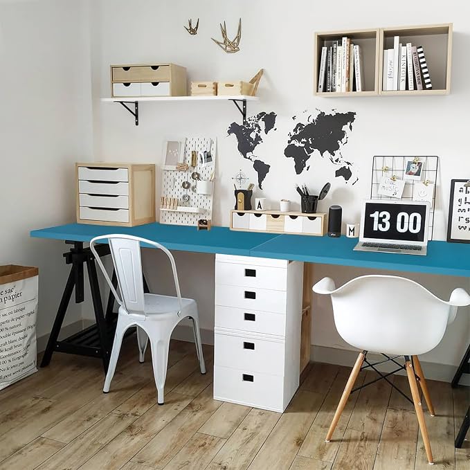 Kaboon Universal Table Top 45.67"x23.62", Solid One-Piece Desktop, Reversible Melamine Countertop, Double Desks, L-Desk DIY, Cyan