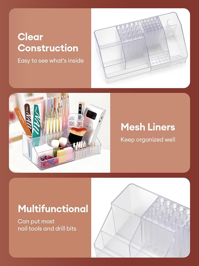 LIARTY Nail Drill Holder - Makeup Organizer Case for Brush | Acrylic Nail Drill Bits Holder Beauty Cosmetic Storage Box for Dresser Countertop and Bathroom Vanity