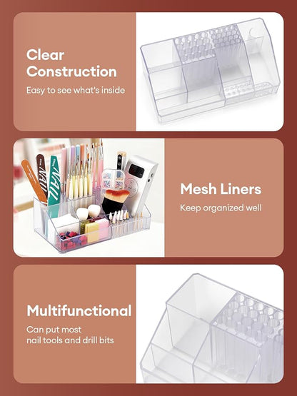 LIARTY Nail Drill Holder - Makeup Organizer Case for Brush | Acrylic Nail Drill Bits Holder Beauty Cosmetic Storage Box for Dresser Countertop and Bathroom Vanity