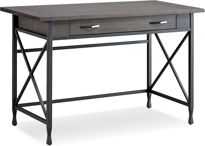 Leick Home 23400 Chisel & Forge Writing Computer Desk with Drop Front Keyboard Drawer, Smoke Gray and Matte Black