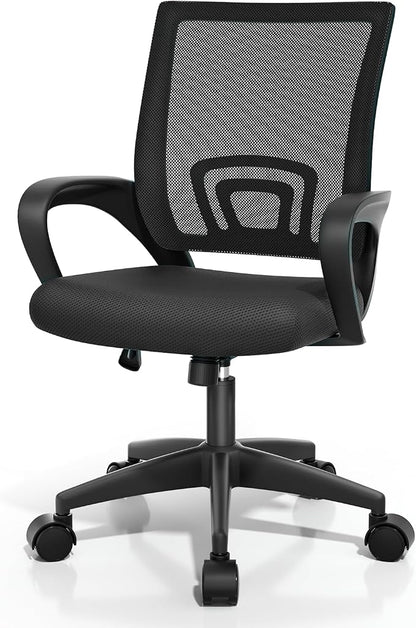 Magshion Ergonomic Office Desk Chair, Mid-Back Mesh Computer Chair, Swivel Chair with Breathable Backrest & Lumbar Support, Adjustable Height for Gaming, Work, Study, 300 Lbs Capacity, Black