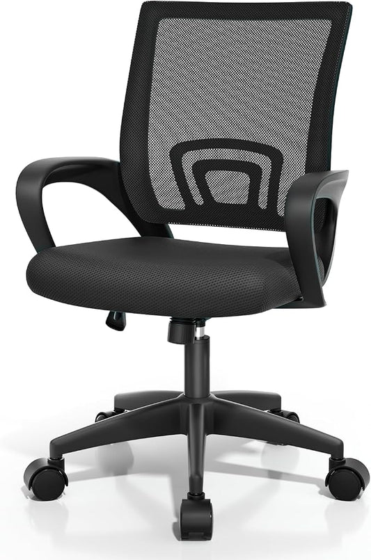 Magshion Ergonomic Office Desk Chair, Mid-Back Mesh Computer Chair, Swivel Chair with Breathable Backrest & Lumbar Support, Adjustable Height for Gaming, Work, Study, 300 Lbs Capacity, Black