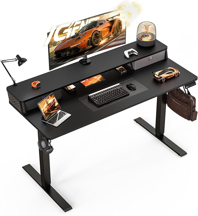 Electric Standing Desk with Two Drawers,55 x 24 Inch Sit Stand Desk Adjustable Height, Stand Up Desk with Storage Shelf, Computer Workstation for Home Office, Black