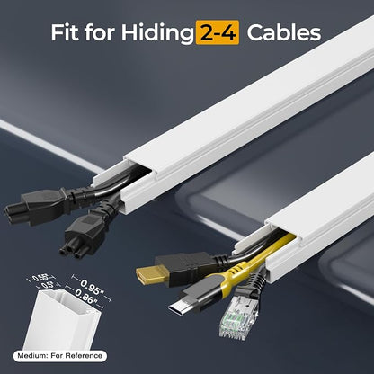 56.7in TV Cord Hider Wall, Cord Covers for 2-4 Wires on Wall, Self-Adhesive TV Cable Hider Wall, Paintable Wire Hider Wire Covers for Cords on Wall, TV Cable Management Raceway, W0.95 H0.55in, White