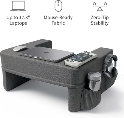 septsun Soft Lap Desk Pillow for Laptop & Gaming,Arm Rest Laptop Lap Desk for Bed Couch with Cup Holder & Pocket,Ultimate Reading Pillow for Lap(Dark Gray, Large)