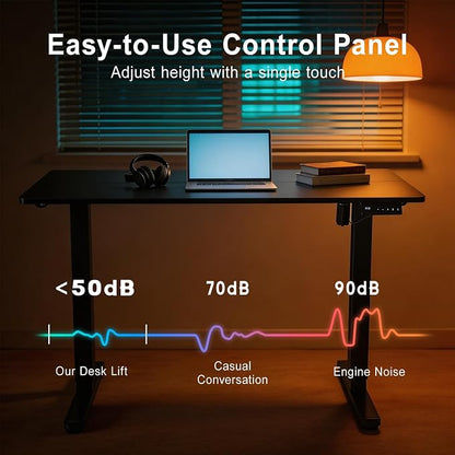 Electric Standing Desk, 55x24 Inches Height Adjustable Sit Stand up Desk with 3 Memory Presets & Child Lock, Quiet Motor, Heavy Duty Steel Frame, for Multi-Monitor Setup, Black