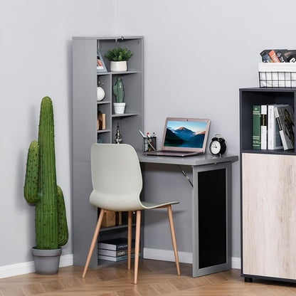 Folding Wall Mounted Desk with Storage, Expandable Hidden Computer Desk, Foldable Space-Saving Pull Out Murphy Table, Writing Table with Blackboard for Home Office Bedroom Small Spaces (Charcoal grey)