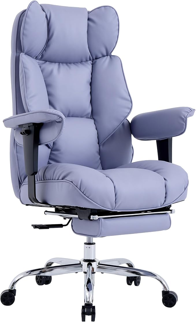 Efomao Executive Office Chair 400lbs,Purple Big and Tall Desk Chair | Mattress-grade pocket spring cushion, sleek leather, 135° recline & footrest for computer gaming setup.