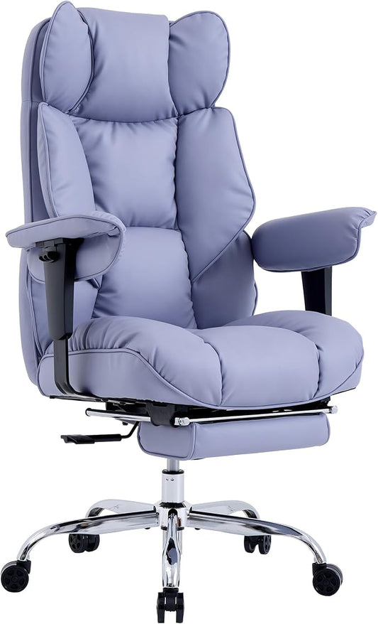 Efomao Executive Office Chair 400lbs,Purple Big and Tall Desk Chair | Mattress-grade pocket spring cushion, sleek leather, 135° recline & footrest for computer gaming setup.