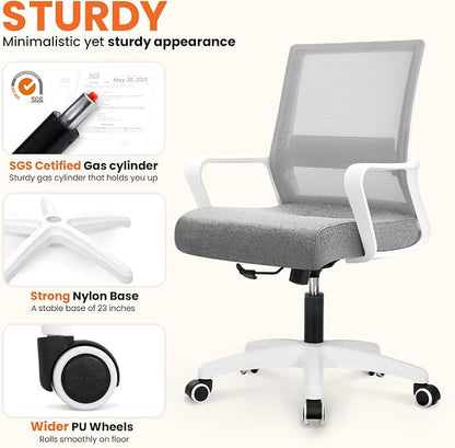 NEO CHAIR Office Desk Chair Gaming Computer Chair Ergonomic Mesh Mid Back with Rolling Wheels Lumbar Support Comfy Swivel Adjustable for Home Grey