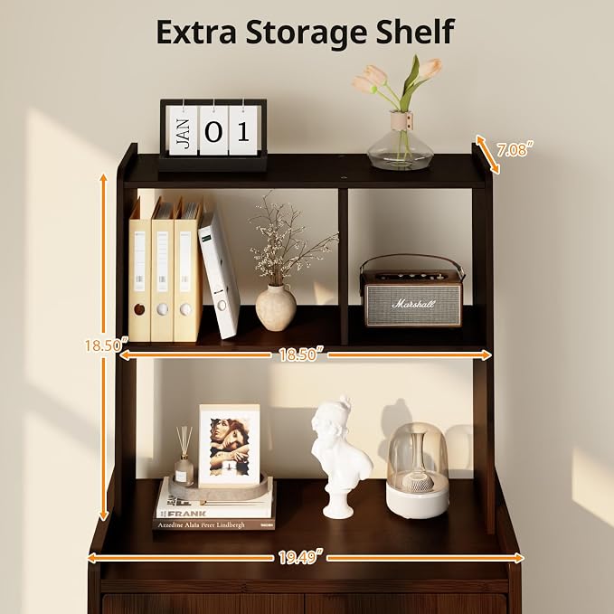 Bamboo Folding Desk with Bookshelf, Space-Saving Foldable Computer Desk with Storage Shelves for Small Spaces, Writing Study Table for Home Office, Bedroom, Dorm, Apartment, Brown
