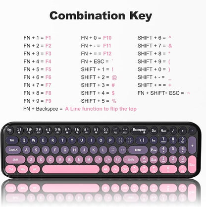 MOFII Wireless Keyboard and Mouse Combo, Compact Typewriter Retro Round Computer Keyboard and Mouse Set, Plug and Play, for Windows, Computer, Desktop, PC, Notebook - (Plum Pink Gradient)