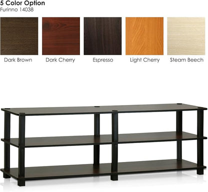 Furinno TURN-S-TUBE Toolless Assembly 3-Tier TV Stand, Entertainment Center for TV up to 55 Inch, Wide Printer Stand with Storage Shelf, for Living Room, Bedroom, Dark Brown