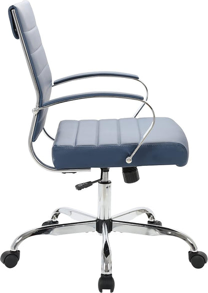 LeisureMod Benmar Leather Office Desk Chair, Mid-Back Ergonomic Swivel Chair with Lumbar Support, Adjustable Height, Tilt Lock, Cushioned Seat & Back, Home Office Task Chair (Navy Blue, Single)