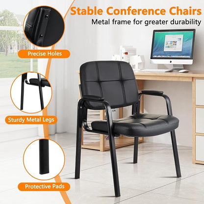 CLLATINA Waiting Room Chairs with Padded Arms Leather Guest Chair no Wheels for Office Reception and Conference Desk Black