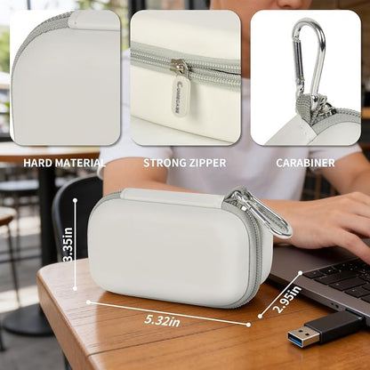 Comecase 12 Slots USB Flash Drive Case, Hard Shell Organizer for Thumb Drives & Jump Drives with Carabiner, Portable USB Case with Removable Pre-cut Sponge & SD Card Mesh Pocket (White, Small)