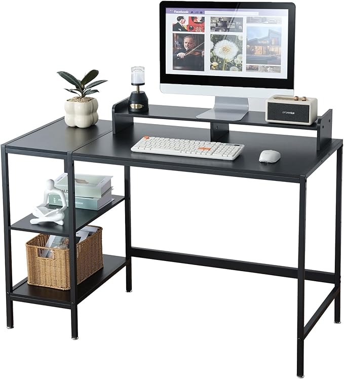 MINOSYS 47-inch Computer Desk with Storage Shelf - Your Ideal Black Gaming Desk for Bedrooms, Small Spaces, and Home Offices. This Modern Writing Desk is Perfectly Suited for PCs.