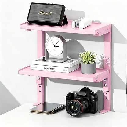 2-Tier Desk Shelf, Expandable Under Desk Storage, Clamp on Desk Shelf, Desktop Accessories for Offices, Study Rooms, and Game Rooms (Pink)