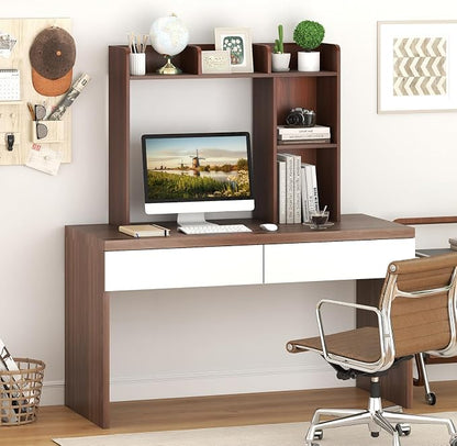 GOFLAME 5 Shelves Desktop Bookshelf, Wood Desk Hutch Dorm for Computer Desk, Countertop Display Rack, 3-Tier Desk Storage Organizer Shelf for Dormitory, Home Office, Study, Walnut