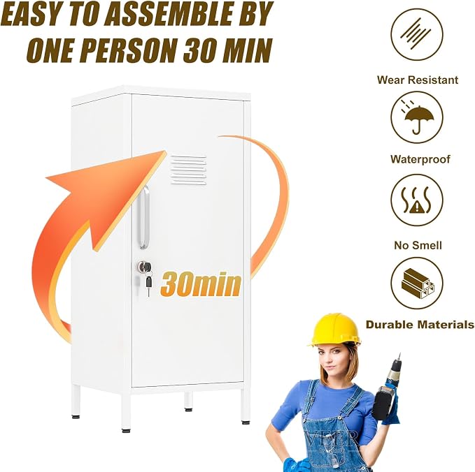 erosoei 35.43" H Metal Locker Storage Cabinet, Office Locker with 2 Adjustable Shelves, Steel Cabinet with 1 Door, High Legs Organizer for Home Office, Kitchen, Living Room, Bedroom and Bathroom