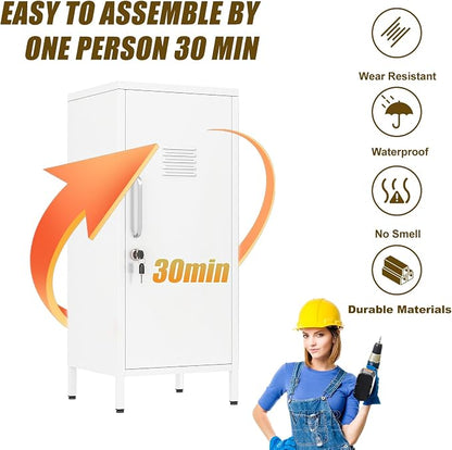 erosoei 35.43" H Metal Locker Storage Cabinet, Office Locker with 2 Adjustable Shelves, Steel Cabinet with 1 Door, High Legs Organizer for Home Office, Kitchen, Living Room, Bedroom and Bathroom