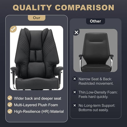 EXCEBET Big and Tall Office Chair 400lbs Wide Seat, Leather High Back Executive Office Chair with Foot Rest, Ergonomic Chairs Lumbar Support for Lower Back Pain Relief (Black)