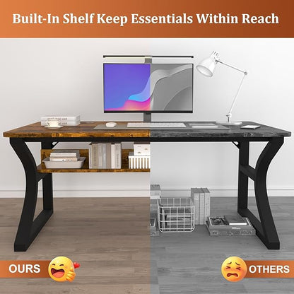 47 X 23.6'' Computer Desk, Home Office Desks w/Shelf Storage, Computer Desk w/Metal Frame, Cable Management, Study Student Desk Writing Work Table Deeper & Thicker Desktop for Home Bedroom