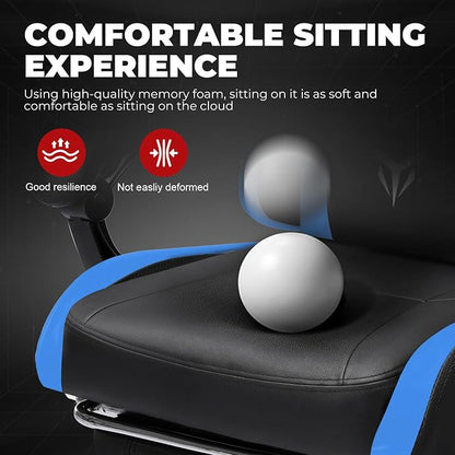 GTPLAYER Gaming Chair High Back Computer Chairs with Foot Rest for Adults, Ergonomic Height Adjustable Recliner Chair 300lbs with Linkage Armrest and Lumbar Support for Home Office, Blue