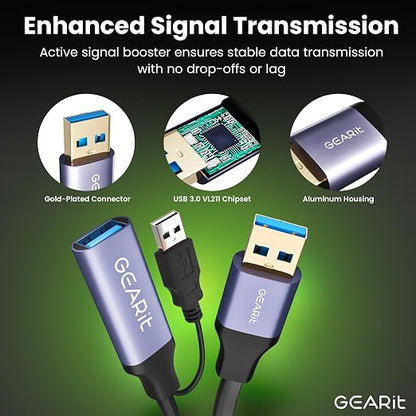 GearIT USB 3.0 Active Extension Cable (2 Pack - 50 Feet) A-Male to A-Female USB Repeater with Signal Booster for Oculus Rift, Quest Link, Xbox 360 Kinect, PlayStation, Printer, Webcam - 50ft