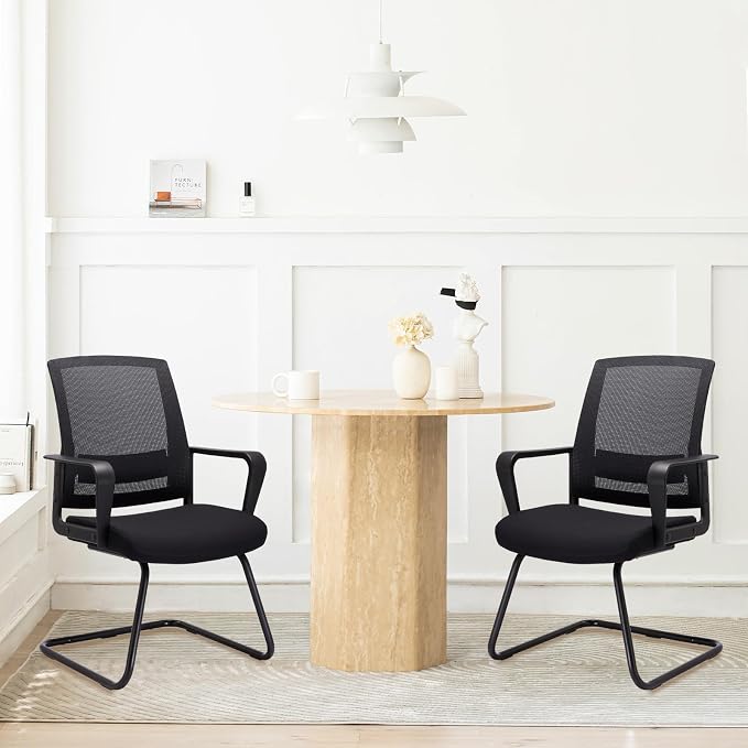CLATINA Waiting Room Chairs with Armrests and Adjustable Lumbar Support, Breathable Mesh Back Desk Chair No Wheels, Office Guest Chairs & Reception Chair for Conference Room, Black, 8PK