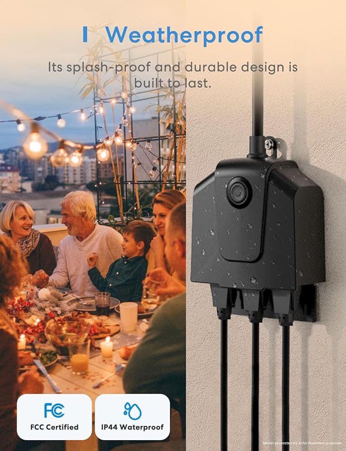 Outdoor Smart Plug, meross Outdoor Wi-Fi Outlet with 3 Independent Sockets Compatible with Apple Homekit, Alexa and SmartThings, Voice & Remote Control, Timer, 2.4 GHz only,Black